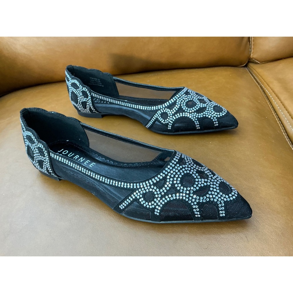Journee Collection Batavia-WD Flats Womens 5.5 Black New Rhinestone Mesh